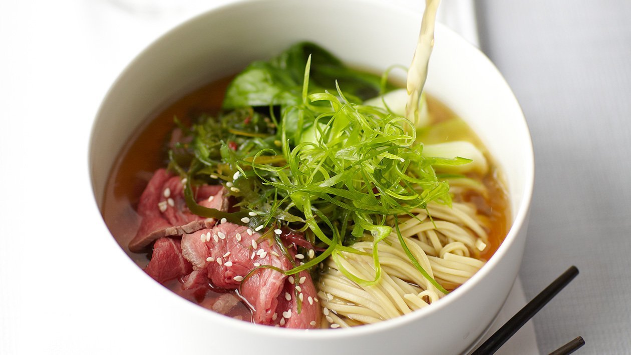 Broth with Dried Tuna, Soba Noodles, Bok Choy and Spring Onions – - Recipe